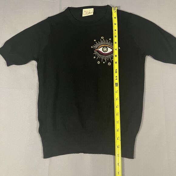 Mischief Made Sweater Womens Small Eye Embroidered Knit Pullover Boho Unique - Picture 7 of 14